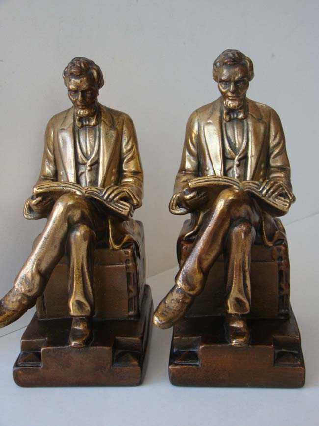 A fine and rare pair of Lincoln bookends by the Galvano Bronze Company circa 1918